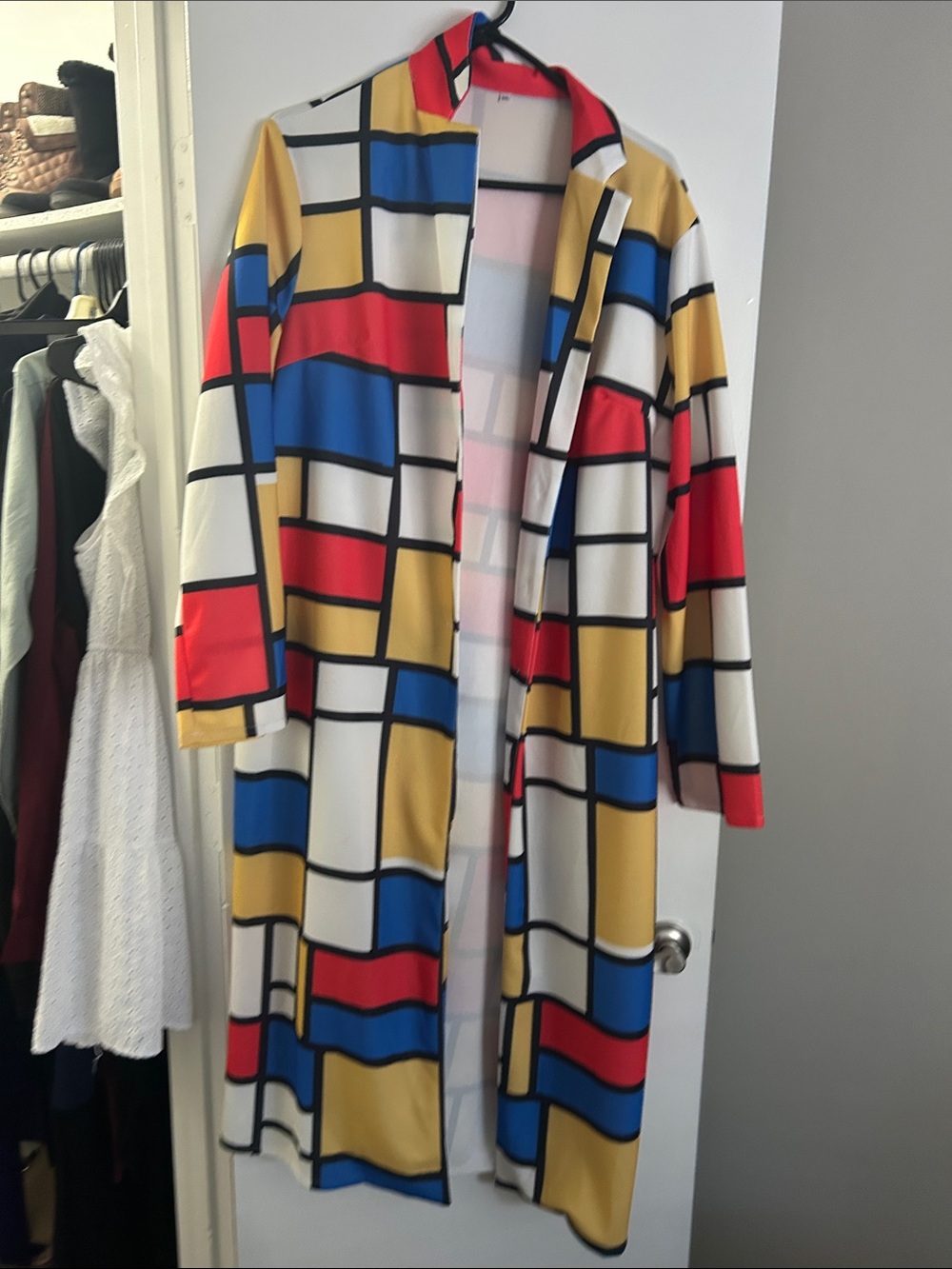 Bold Colorblock Long Coatigan - Red, Blue, Yellow